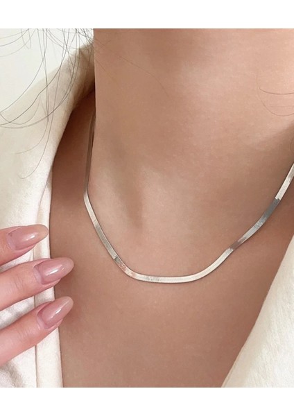 Murayshine Balık Sırt Italyan Yassı Paslanmaz Çelik Basic Kolye (Gold, Gümüş)