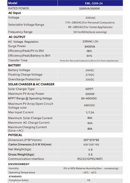 24 V Volt 3000 W Watt 3 Kw Mppt Tam Sinus Akıllı Inverter 220 Volt Çevirici Invertör