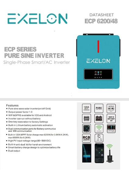 48 V Volt 6200 W Watt 6.2 Kw Mppt Tam Sinus Akıllı Inverter 220 Volt Çevirici Invertör