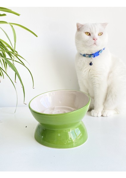 Seramik Yavaş Yeme Kedi Mama Kabı (Yeşil)