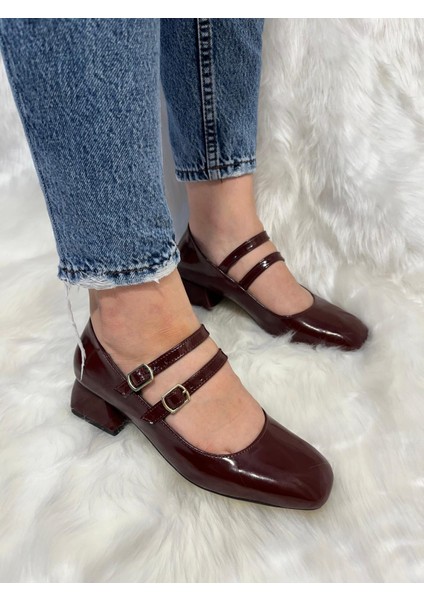 Hco Shoes Kadın Bordo Küt Burunlu Alçak Topuklu Ayakkabı