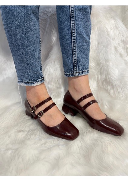 Hco Shoes Kadın Bordo Küt Burunlu Alçak Topuklu Ayakkabı