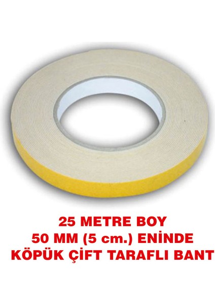 Çift Taraflı İçi Beyaz Köpüklü Bant 25 Metre (50 Mm-5 Cm Eninde)