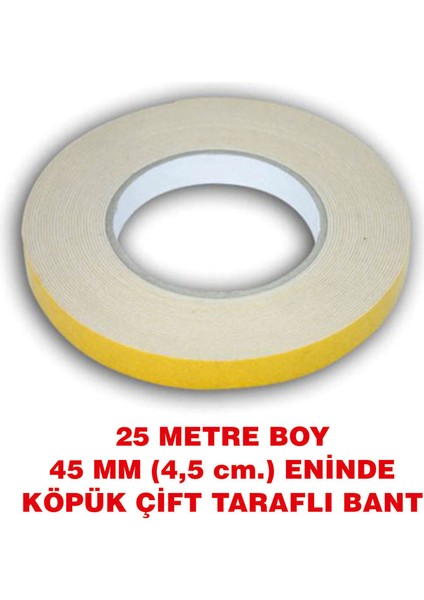 Çift Taraflı İçi Beyaz Köpüklü Bant 25 Metre Uzunlukta (45 Mm-4,5 Cm Eninde)