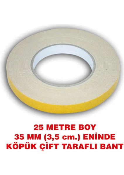 Çift Taraflı İçi Beyaz Köpük Bant (25 Metre Uzunluk 35 Mm-3,5 Cm Eninde)