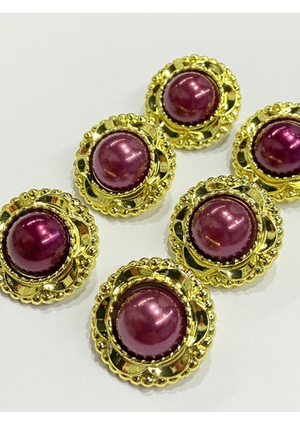 Vintage Serisi Düğme Seti / 2,5 cm 6 Lı Set (Gold - Bordo)