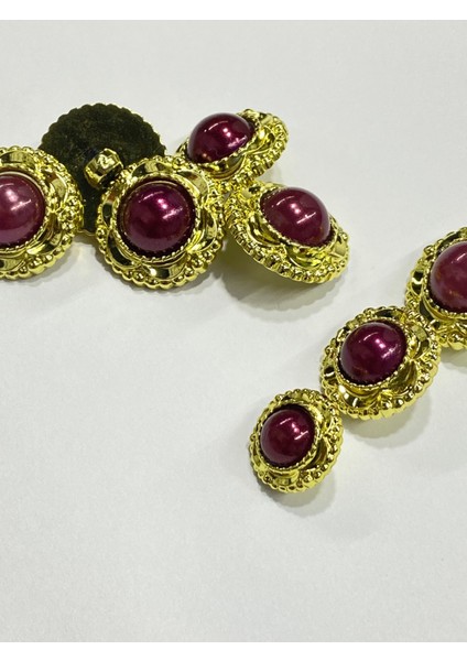 Vintage Serisi Düğme Seti / 2,5 cm 6 Lı Set (Gold - Bordo) modelleri