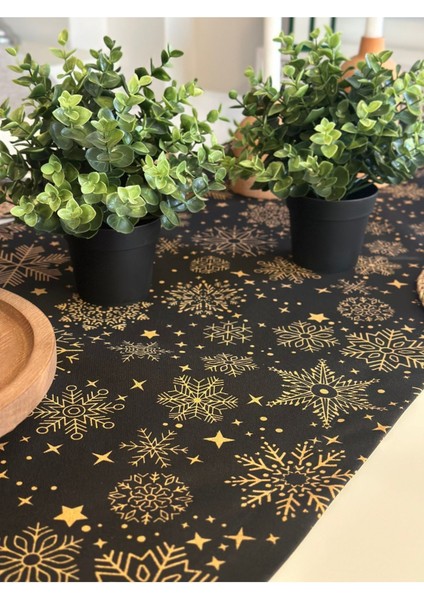 Yeni Yıl Temalı Siyah Runner Yılbaşı Masası Yılbaşı Runner
