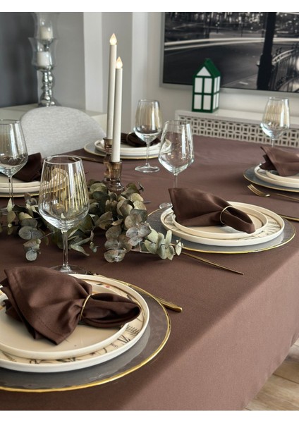 Pamuk Keten Leke Tutmaz Kumaş Kahverengi Masa Örtüsü