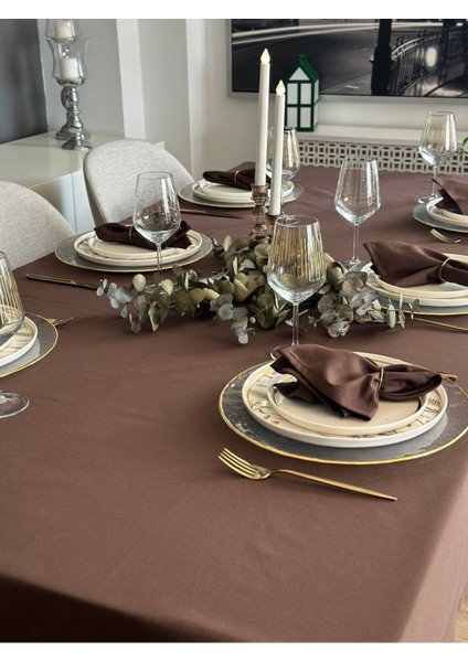 Pamuk Keten Leke Tutmaz Kumaş Kahverengi Masa Örtüsü fiyatları