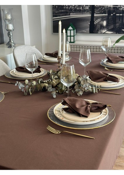 Pamuk Keten Leke Tutmaz Kumaş Kahverengi Masa Örtüsü modelleri