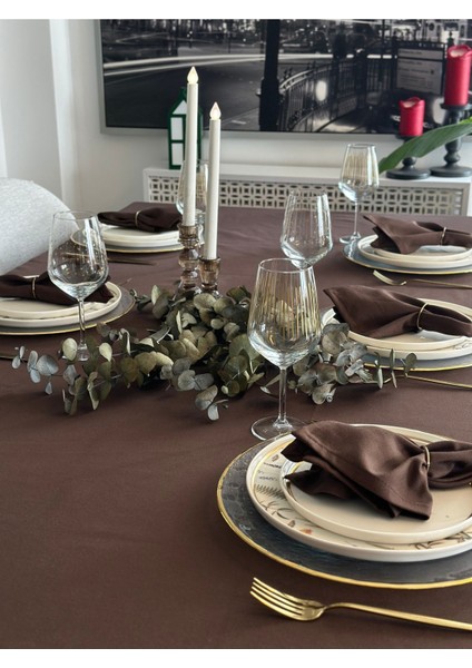 Pamuk Keten Leke Tutmaz Kumaş Kahverengi Masa Örtüsü fırsatları