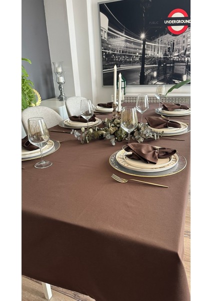 Pamuk Keten Leke Tutmaz Kumaş Kahverengi Masa Örtüsü indirimleri