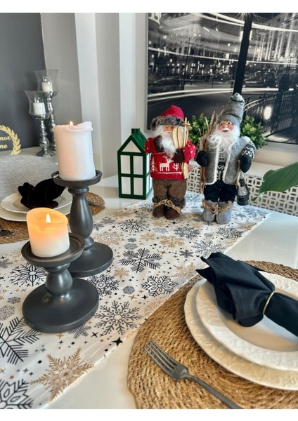 Yeni Yıl Temalı Ekru / Siyah Runner Yılbaşı Masası Yılbaşı Runner fırsatları