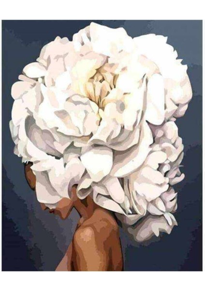 Kanvas çiçek Kadın 2 Renkli Sayılarla Boyama Seti Kasnaklı 100 x 140 cm