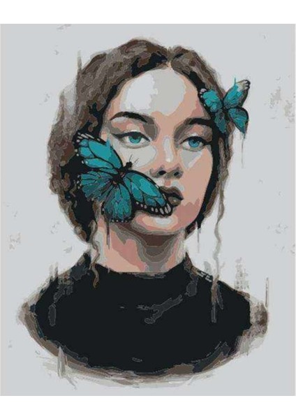 Kanvas kadın Kelebek Sayılarla Boyama Seti Kasnaklı 40 x 50 cm