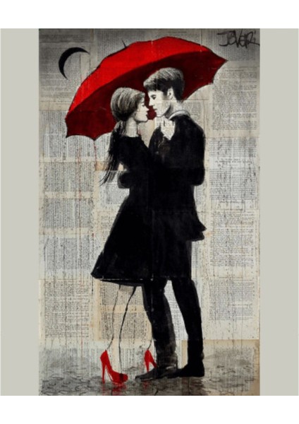 Kanvas romantik Şemsiye Anısı 3 Sayılarla Boyama Seti Kasnaklı 100 x 140 cm