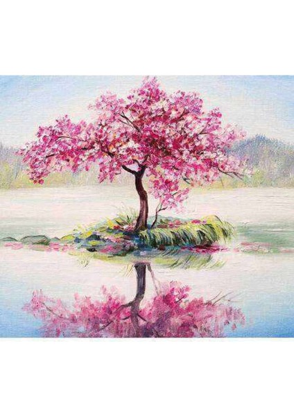Kanvas göldeki Ağaç Sayılarla Boyama Seti Kasnaklı 50 x 65 cm