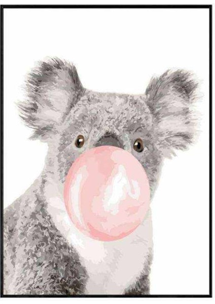 Kanvas pembe Sakız ve Koala Sayılarla Boyama Seti Kasnaklı 60 x 75 cm