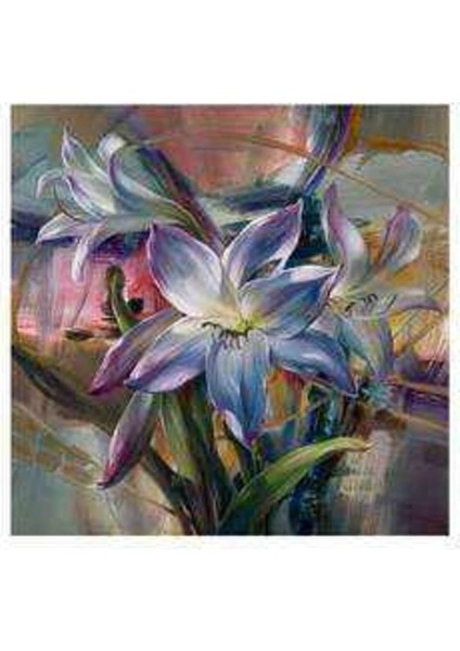 Kanvas mor Çiçekler Sayılarla Boyama Seti Kasnaklı 50 x 65 cm