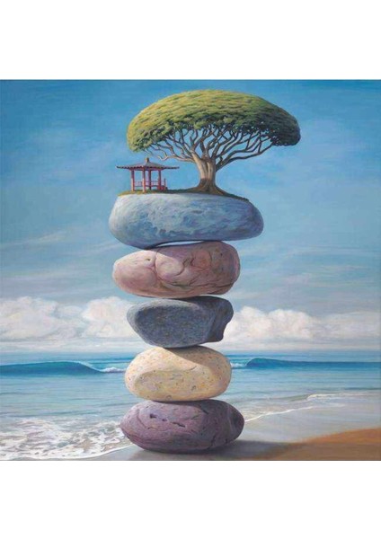 Kanvas huzurlu Yaşamak Sayılarla Boyama Seti Kasnaklı 100 x 140 cm