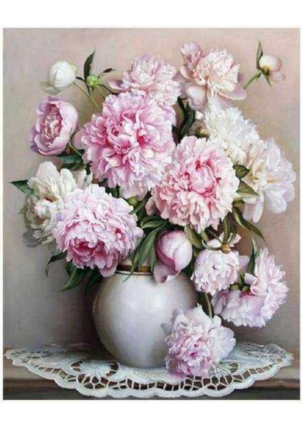 Kanvas beyaz Şakayık Sayılarla Boyama Seti Kasnaklı 90 x 110 cm