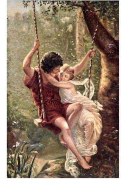 Kanvas aşk Salıncağı Sayılarla Boyama Seti Kasnaklı 70 x 90 cm