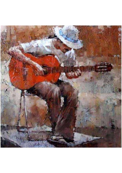 Kanvas şapkalı Gitarist Sayılarla Boyama Seti Kasnaklı 70 x 90 cm