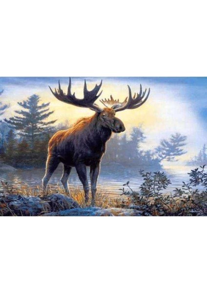 Kanvas geyik ve Orman Sayılarla Boyama Seti Kasnaklı 50 x 65 cm