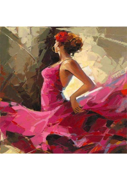 Kanvas pembe Elbiseli Dansçı Sayılarla Boyama Seti Kasnaklı 90 x 110 cm