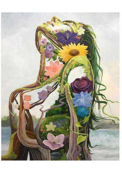 Kanvas kadının Içindeki Doğa Sayılarla Boyama Seti Kasnaklı 70 x 90 cm