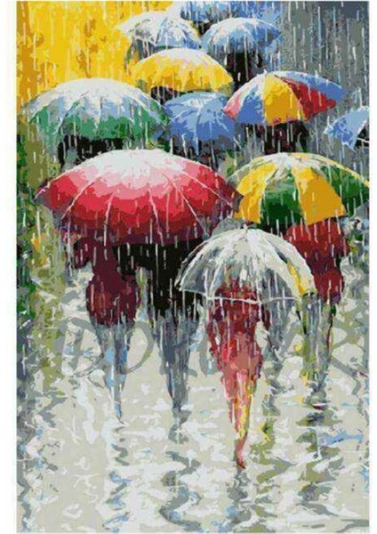 Kanvas yağmur Telaşı Sayılarla Boyama Seti Kasnaklı 90 x 110 cm