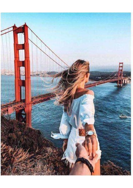 Kanvas golden Gate'te Aşk Sayılarla Boyama Seti Kasnaklı 90 x 110 cm