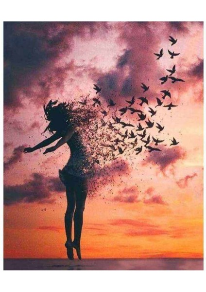 Kanvas uçan Kadın Sayılarla Boyama Seti Kasnaklı 100 x 140 cm