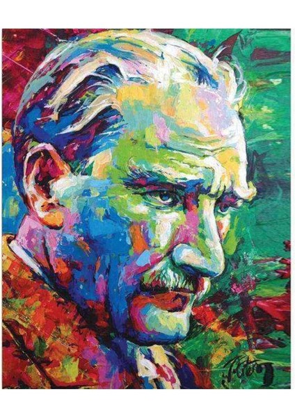 Kanvas renkli Atatürk Sayılarla Boyama Seti Kasnaklı 40 x 50 cm
