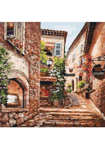 Kanvas arnavut Kaldırımlı Taş Sokaklar Sayılarla Boyama Seti Kasnaklı 40 x 50 cm