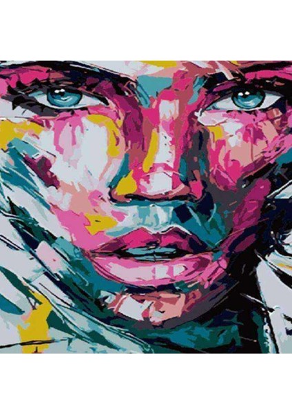 Kanvas renkli Yüzler Sayılarla Boyama Seti Kasnaklı 90 x 110 cm