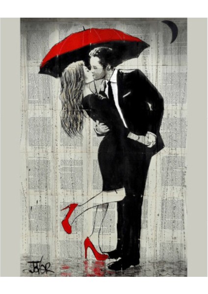 Kanvas romantik Şemsiye Anısı 4 Sayılarla Boyama Seti Kasnaklı 40 x 50 cm