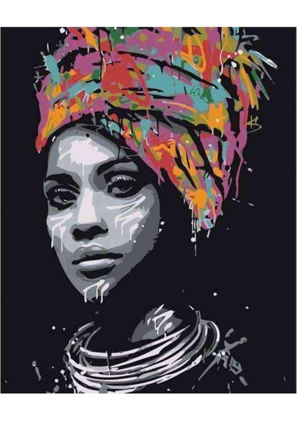 Kanvas afrikalı Güzel 1 Sayılarla Boyama Seti Kasnaklı 40 x 50 cm