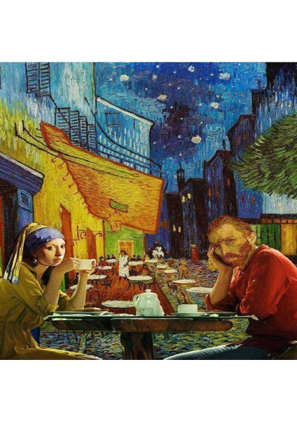 Kanvas ince Küpeli Kız ve Gogh Sayılarla Boyama Seti Kasnaklı 70 x 90 cm