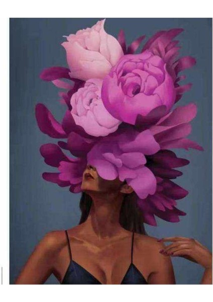 Kanvas çiçek Kadın 23 Sayılarla Boyama Seti Kasnaklı 40 x 50 cm