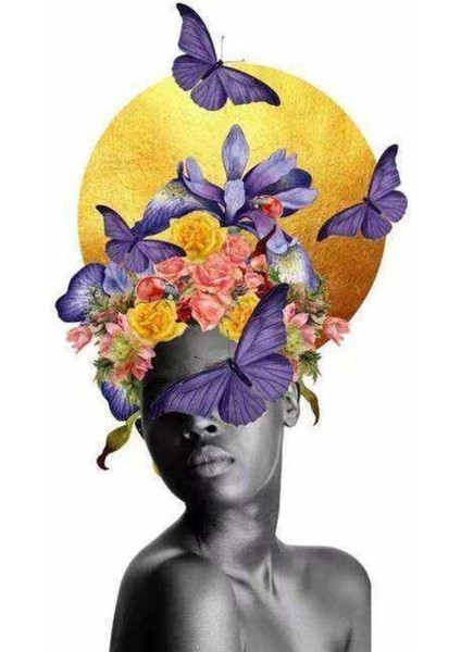 Kanvas çiçek Kadın 30 Sayılarla Boyama Seti Kasnaklı 40 x 50 cm