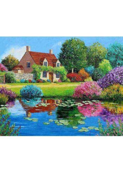 Kanvas renkli Cennet Evi Sayılarla Boyama Seti Kasnaklı 60 x 75 cm