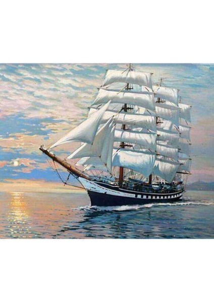 Kanvas yelkenli Gemi Sayılarla Boyama Seti Kasnaklı 60 x 75 cm