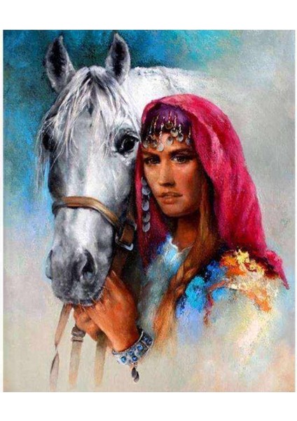 Kanvas köylü Güzeli Sayılarla Boyama Seti Kasnaklı 60 x 75 cm