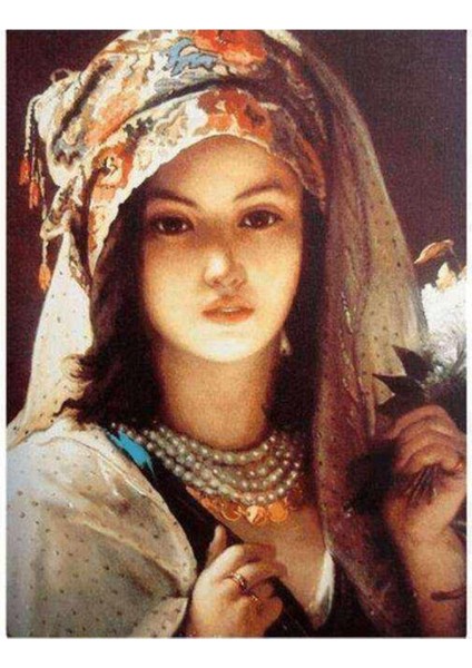 Kanvas türkmen Kızı Sayılarla Boyama Seti Kasnaklı 90 x 110 cm