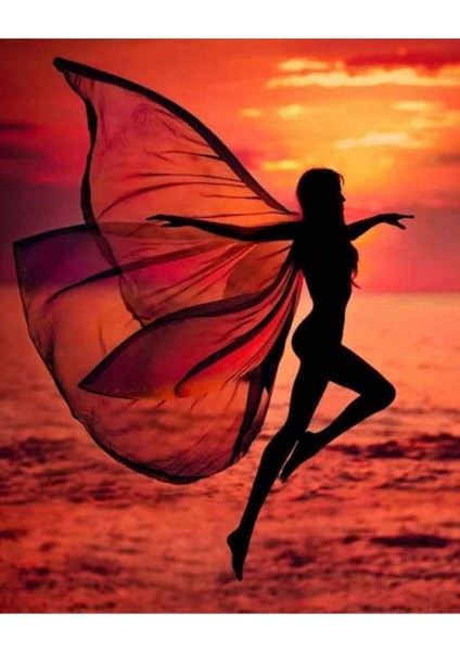 Kanvas sahildeki Kelebek Kadın Sayılarla Boyama Seti Kasnaklı 100 x 140 cm