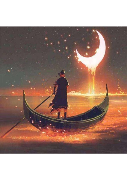 Kanvas hilalde Kayık Sayılarla Boyama Seti Kasnaklı 90 x 110 cm