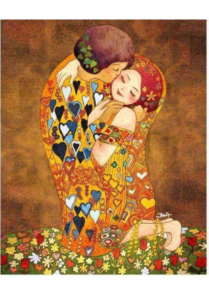 Kanvas sevgi Öpücüğü Sayılarla Boyama Seti Kasnaklı 50 x 65 cm
