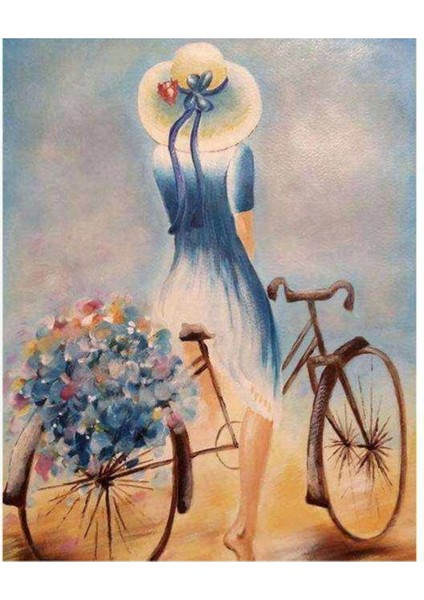 Kanvas bisiklette Kır Gezisi Sayılarla Boyama Seti Kasnaklı 90 x 110 cm